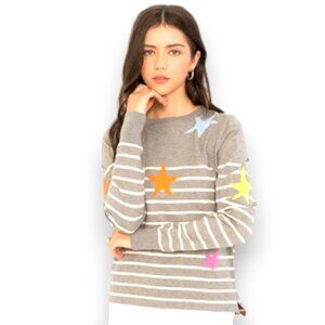 THML Heather Grey Multi Color Star Stripe Jill Sweater XL Like New